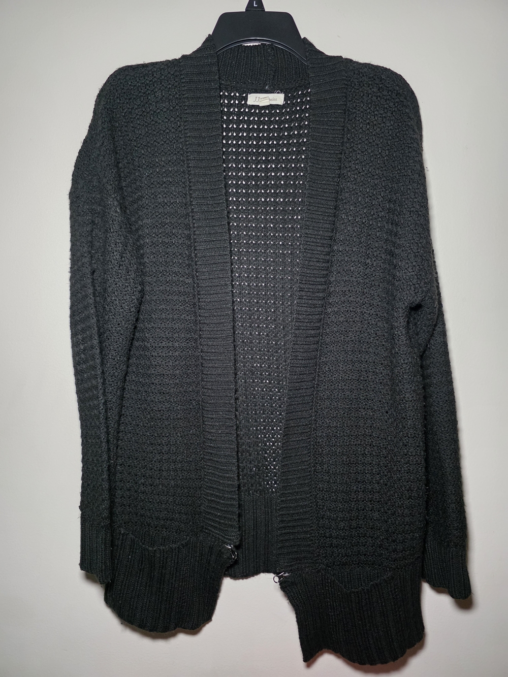 Black Open-Front Knit Cardigan Sweater